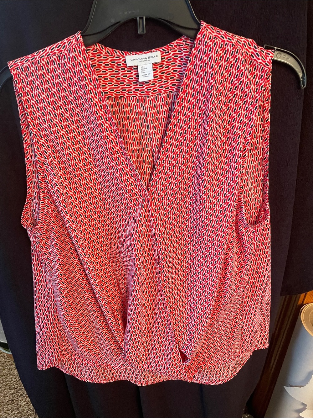Carolina Belle Red Printed Sleeveless Draped Front Camisole